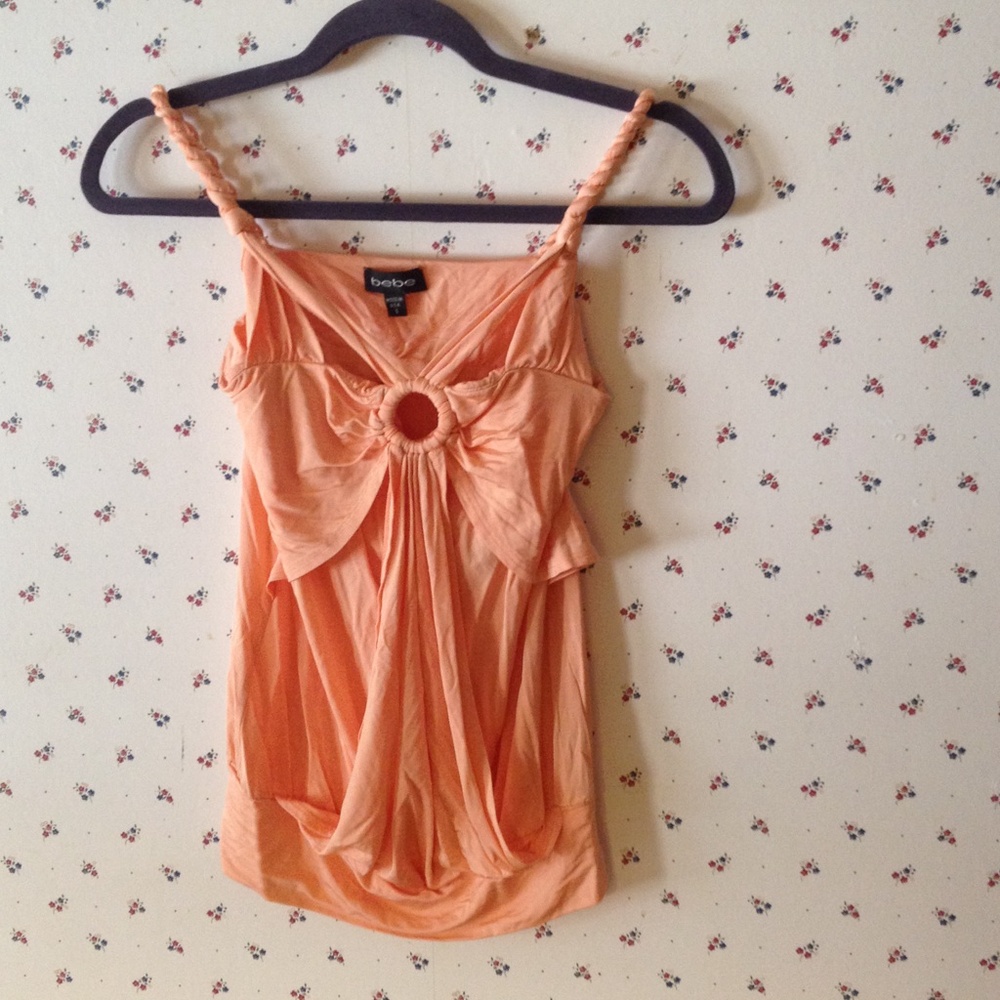 bebe Peach Ring-Front Braided Strap Tank Top Y2K